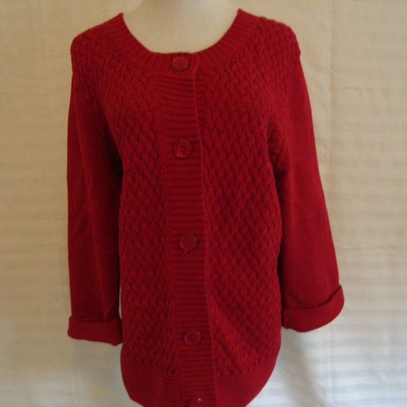 Croft & Barrow Burgundy Red Sweater Cardigan Button Front 3/4 Sleeve sz XL - Picture 1 of 11